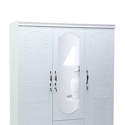 3-Door Wooden Wardrobe with Mirror, 135x45x185 cm, 2 Drawers, White