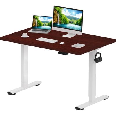 FlexiSpot Ergonomic Electric Standing Desk 120x75 cm Large Work Surface, Adjustable Sit-Stand Function, Smooth and Quiet Height Transition, Sturdy and Durable Frame Ideal for Home and Office - MIH Mahogany
