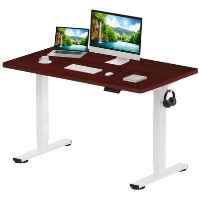 FlexiSpot Electric Standing Desk 121x60 cm with Height-Adjustable Spacious and Sit-Stand Desk with Quiet Motor, Durable Steel Frame, Ergonomic and Sturdy Workstation Ideal for Home and Office – MIH Mahogany