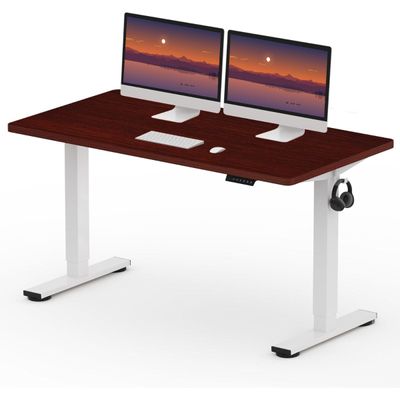 FlexiSpot Modern Height Adjustable Standing Desk 141x75 Sit-Stand Workstation Sturdy Steel Frame and Smooth Motorized Lift Ideal for Home and Office - MIH Mahogany