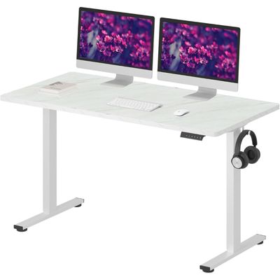 FlexiSpot Modern Height Adjustable Standing Desk 141x76 Sit-Stand Workstation Sturdy Steel Frame and Smooth Motorized Lift Ideal for Home and Office - Egger Marble
