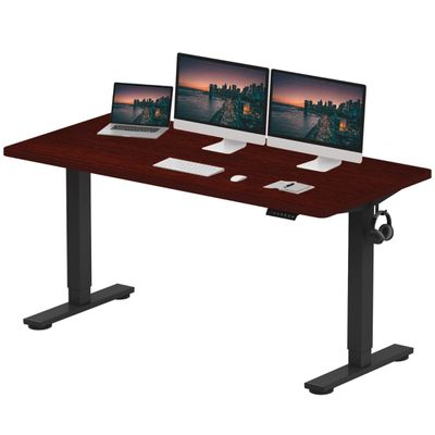 FlexiSpot Modern Adjustable Standing Desk Ergonomic 150x60 Sit-Stand Workstation with Electric Height Control, 4 Memory Setting, Sturdy Steel Frame and Spacious Desktop Ideal for Home and Office - MIH Mahogany