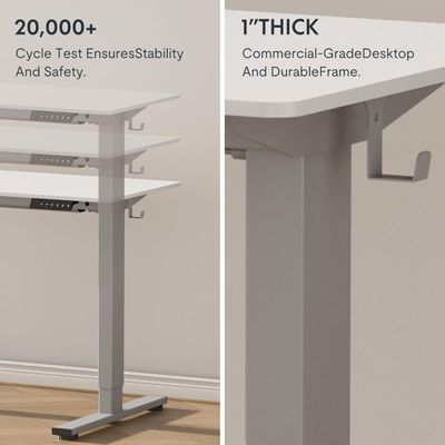 FlexiSpot Modern Adjustable Standing Desk Ergonomic 150x60 Sit-Stand Workstation with Electric Height Control, 4 Memory Setting, Sturdy Steel Frame and Spacious Desktop Ideal for Home and Office - White and Black