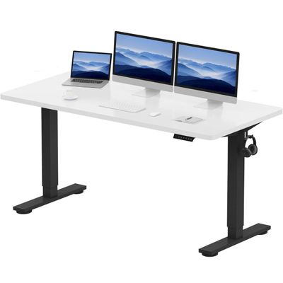 FlexiSpot Modern Adjustable Standing Desk Ergonomic 150x60 Sit-Stand Workstation with Electric Height Control, 4 Memory Setting, Sturdy Steel Frame and Spacious Desktop Ideal for Home and Office - White and Black