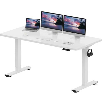 FlexiSpot Modern Adjustable Standing Desk Ergonomic 150x60 Sit-Stand Workstation with Electric Height Control, 4 Memory Setting, Sturdy Steel Frame and Spacious Desktop Ideal for Home and Office - White