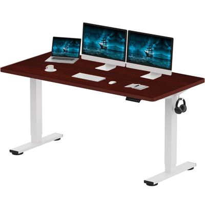 FlexiSpot Modern Adjustable Standing Desk Ergonomic 150x60 Sit-Stand Workstation with Electric Height Control, 4 Memory Setting, Sturdy Steel Frame and Spacious Desktop Ideal for Home and Office - MIH Mahogany and White