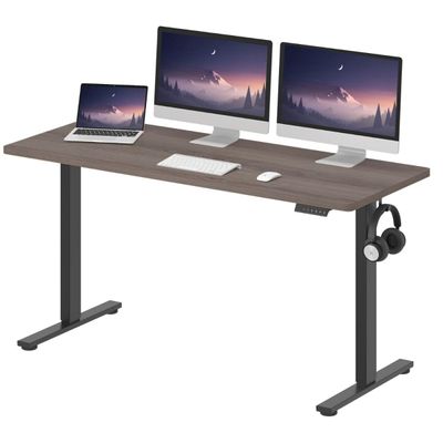 FlexiSpot Modern Standing Desk with Height Adjustable 150x65 cm, Electric Motor, 4 Memory Settings, Stable Steel Frame Workstation Ideal for Home and Office - Grey Whiteriver Oak