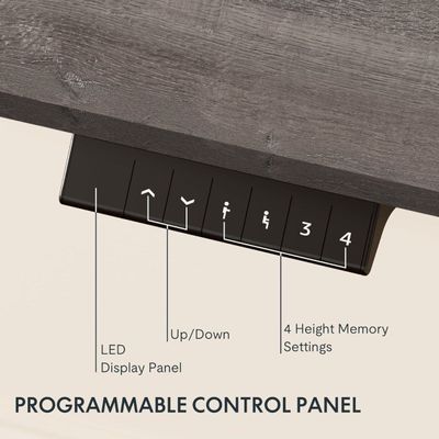 FlexiSpot Modern Standing Desk with Height Adjustable 150x65 cm, Electric Motor, 4 Memory Settings, Stable Steel Frame Workstation Ideal for Home and Office - Grey Whiteriver Oak