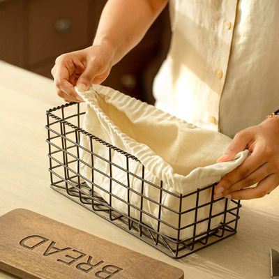 Charcoal Brown Twine Wire Bread Box with Fabric and Lid Charcoal Brown Twine Wire Bread Box with Fabric and Lid
