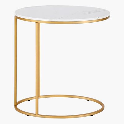 Oval C Side Table With White Marble And Gold  Metal Base Black Metal - White & Black
