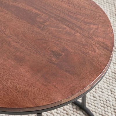 End Table With Chestnut Finish On Wooden Top And Black Metal Base  - Brown & Black