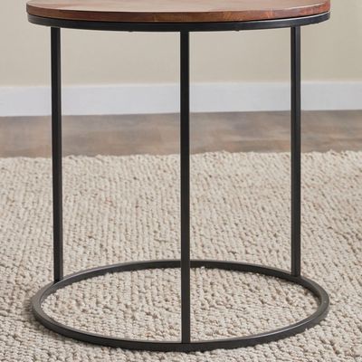 End Table With Chestnut Finish On Wooden Top And Black Metal Base  - Brown & Black