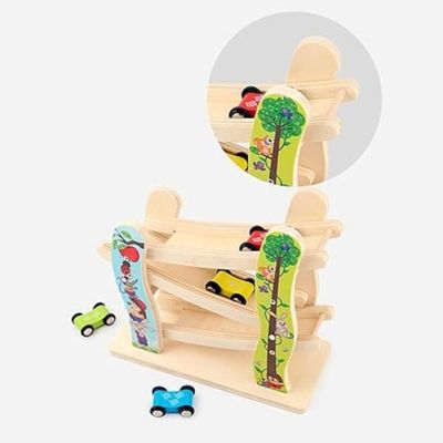 Wooden Ramp Racer Track with 4 Mini Cars