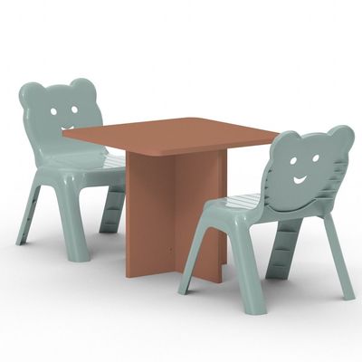 Mahmayi Modern Wooden Child Desk with Plastic Chair, Sturdy and Comfortable Learning Space for Children Smooth Round Edge Safe Ideal for Toddler and Kids - Caramel Nude