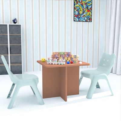 Mahmayi Modern Wooden Child Desk with Plastic Chair, Sturdy and Comfortable Learning Space for Children Smooth Round Edge Safe Ideal for Toddler and Kids - Caramel Nude
