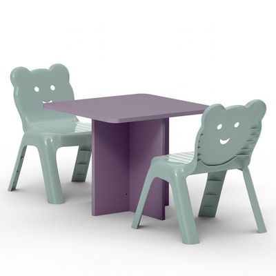 Mahmayi Modern Wooden Child Desk with Plastic Chair, Sturdy and Comfortable Learning Space for Children Smooth Round Edge Safe Ideal for Toddler and Kids - Purple