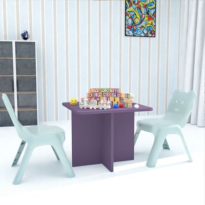 Mahmayi Modern Wooden Child Desk with Plastic Chair, Sturdy and Comfortable Learning Space for Children Smooth Round Edge Safe Ideal for Toddler and Kids - Purple