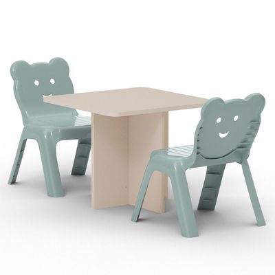 Mahmayi Modern Wooden Child Desk with Plastic Chair, Sturdy and Comfortable Learning Space for Children Smooth Round Edge Safe Ideal for Toddler and Kids - Sand Beige