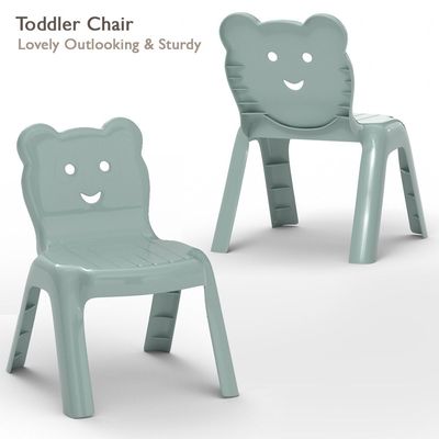 Mahmayi Modern Wooden Child Desk with Plastic Chair, Sturdy and Comfortable Learning Space for Children Smooth Round Edge Safe Ideal for Toddler and Kids - Sand Beige