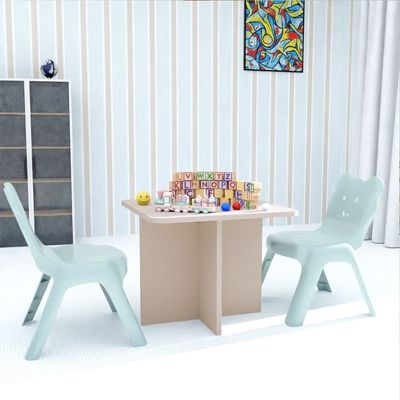 Mahmayi Modern Wooden Child Desk with Plastic Chair, Sturdy and Comfortable Learning Space for Children Smooth Round Edge Safe Ideal for Toddler and Kids - Sand Beige