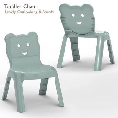 Mahmayi Modern Wooden Child Desk with 4 Plastic Chairs, Sturdy and Safe Learning Space Children Smooth Round Edge Safe Table Ideal for Toddler and Kids - Caramel Nude