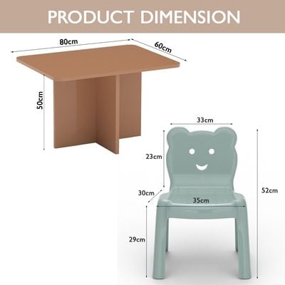 Mahmayi Modern Wooden Child Desk with 4 Plastic Chairs, Sturdy and Safe Learning Space Children Smooth Round Edge Safe Table Ideal for Toddler and Kids - Caramel Nude