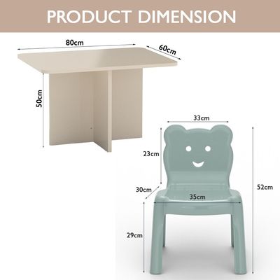 Mahmayi Modern Wooden Child Desk with 4 Plastic Chairs, Sturdy and Safe Learning Space Children Smooth Round Edge Safe Table Ideal for Toddler and Kids - Sand Beige