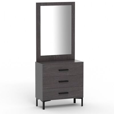 Mahmayi Modern Dresser with Large Vanity Mirror and 3 Storage Drawers, Stylish Dressing Table and Functional Ideal for Home Decor - Anthracite Metal Fabric