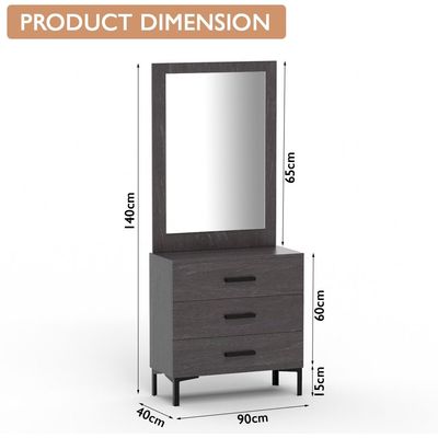 Mahmayi Modern Dresser with Large Vanity Mirror and 3 Storage Drawers, Stylish Dressing Table and Functional Ideal for Home Decor - Anthracite Metal Fabric