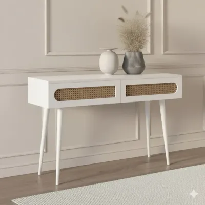 Sura Rattan Console Table White