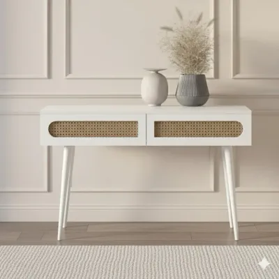 Sura Rattan Console Table White Sura Rattan Console Table White