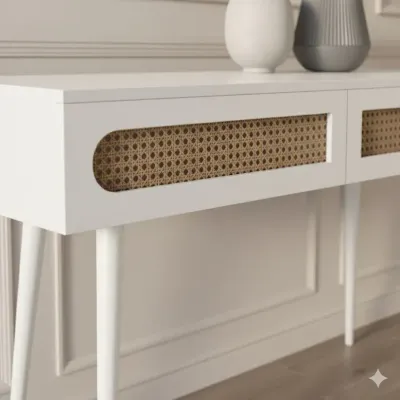 Sura Rattan Console Table White Sura Rattan Console Table White