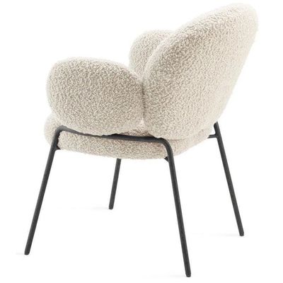 Wooden Twist Italian Design Soft Comfort Boucle Dining Chair with Black Legs Modern Stylish Accent Chair for Elegant Living Rooms
