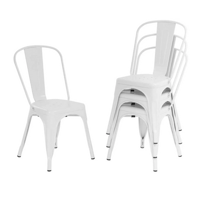 Wooden Twist Stackable Metal Outdoor & Indoor Tolix Side Cafe, Restaurant Kitchen Dining Chair ( White, Pack of 1 )