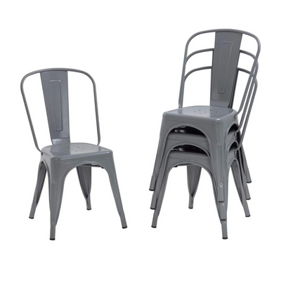 Wooden Twist Stackable Metal Outdoor & Indoor Tolix Side Cafe, Restaurant Kitchen Dining Chair ( Grey Pack of 1 )