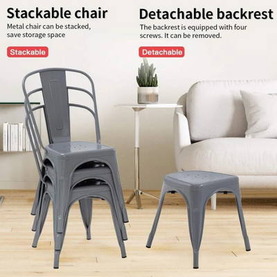 Wooden Twist Stackable Metal Outdoor & Indoor Tolix Side Cafe, Restaurant Kitchen Dining Chair ( Grey Pack of 1 )