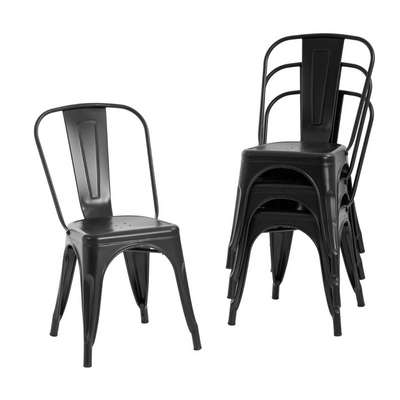Wooden Twist Stackable Metal Outdoor & Indoor Tolix Side Cafe, Restaurant Kitchen Dining Chair ( Black Pack of 1 )