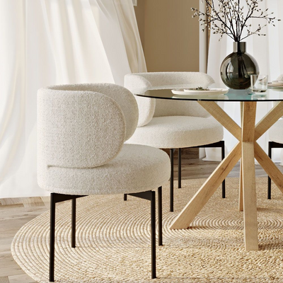 Wooden Twist Calorix Modern Boucle Dining Chair with Curved Backrest Comfortable Seating for Kitchen, Dining Room
