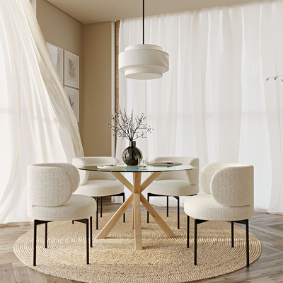 Wooden Twist Calorix Modern Boucle Dining Chair with Curved Backrest Comfortable Seating for Kitchen, Dining Room