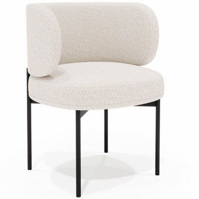 Wooden Twist Calorix Modern Boucle Dining Chair with Curved Backrest Comfortable Seating for Kitchen, Dining Room