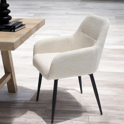 Velubra Curved Modern Boucle Dining Chair Comfortable Seating for Kitchen, Dining Room