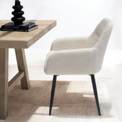 Velubra Curved Modern Boucle Dining Chair Comfortable Seating for Kitchen, Dining Room