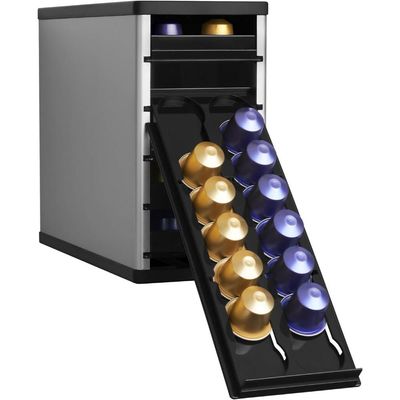 YouCopia Cafe Stack Nespresso Pod Storage Drawers Cabinet Organizer, 60 Capsules, 03601-03-ALM Black/Silver 27.7x11.4x22.6cm