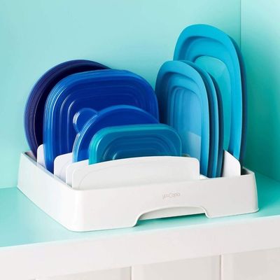 YouCopia StoraLid Adjustable Food Container Lid Organizer, Kitchen Cabinet Storage Rack for Lids, BPA-Free, Holds Round & Square Lids, Space-Saving, Medium Size- 50083