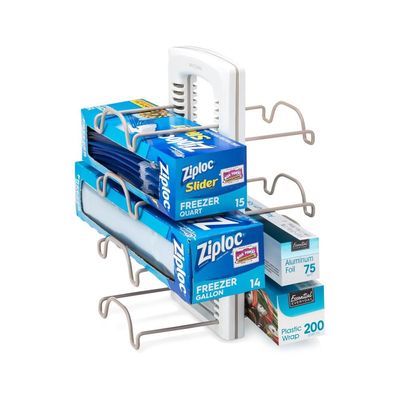 YouCopia WrapStand Adjustable Kitchen Wrap Organizer - Foil, Plastic Wrap & Bag Box Storage for Kitchen Cabinets & Pantry, Space-Saving, BPA-Free, White- 50087