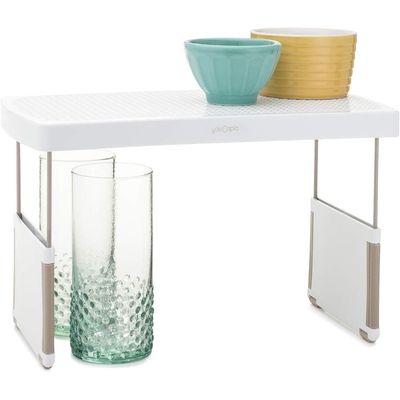 YouCopia StoreMore Expandable Kitchen Cabinet Shelf Organizer, Adjustable 13 Inch Storage Rack for Cups Glasses Bottles, Durable and Space-Saving, White-50089