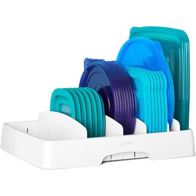 YouCopia StoraLid Adjustable Food Container Lid Organizer, Kitchen Cabinet Storage Rack for Lids, BPA-Free, Holds Round & Square Lids, Space-Saving, Large Size- 50100