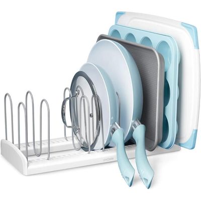 YouCopia StoreMore Adjustable Pan and Lid Rack, Pot Lids and Pans Organizer for Kitchen Cabinet Storage, Large (16 inch), White- 50157