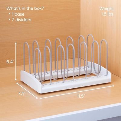 YouCopia StoreMore Adjustable Pan and Lid Rack, Pot Lids and Pans Organizer for Kitchen Cabinet Storage, Standard, White- 50160