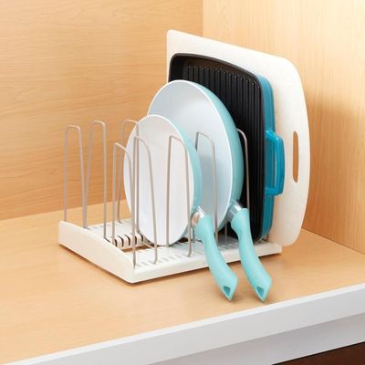 YouCopia StoreMore Cookware Rack, Adjustable Pan and Pot Organizer for Kitchen Cabinet Storage, White